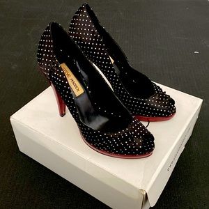Steve Madden Richh Black/White Polka Dot Open Toe Heels, Size 7